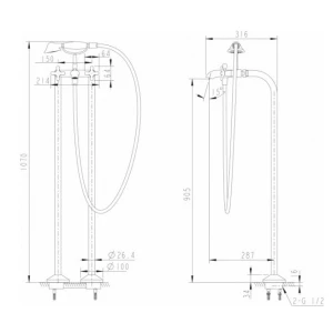 Смеситель Bravat Summer Rain для ванны с душем F677111C-B напольный